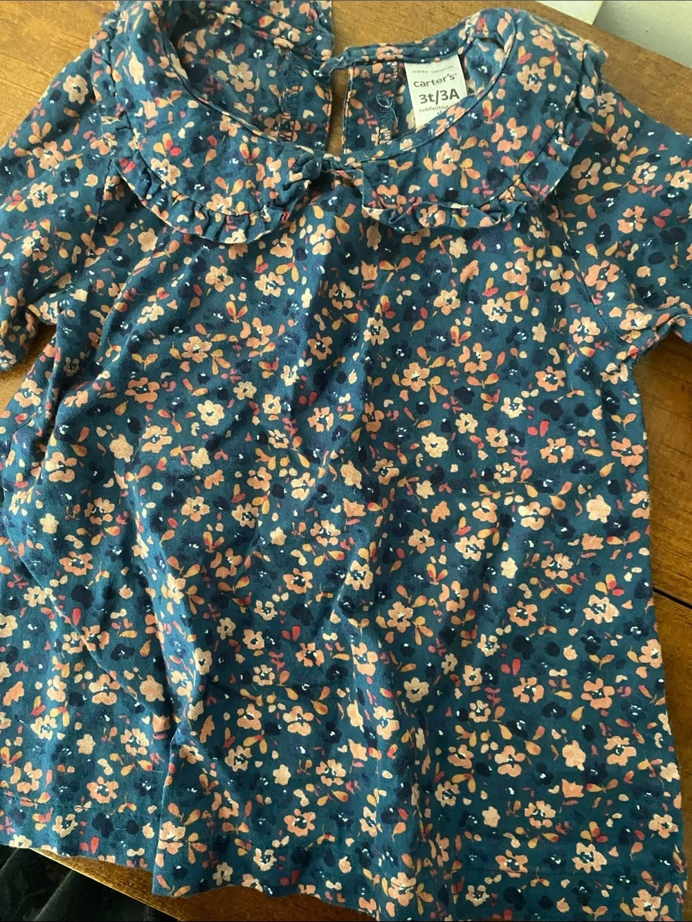 Carter's Navy Floral Ruffle-Collar Long Sleeve Top